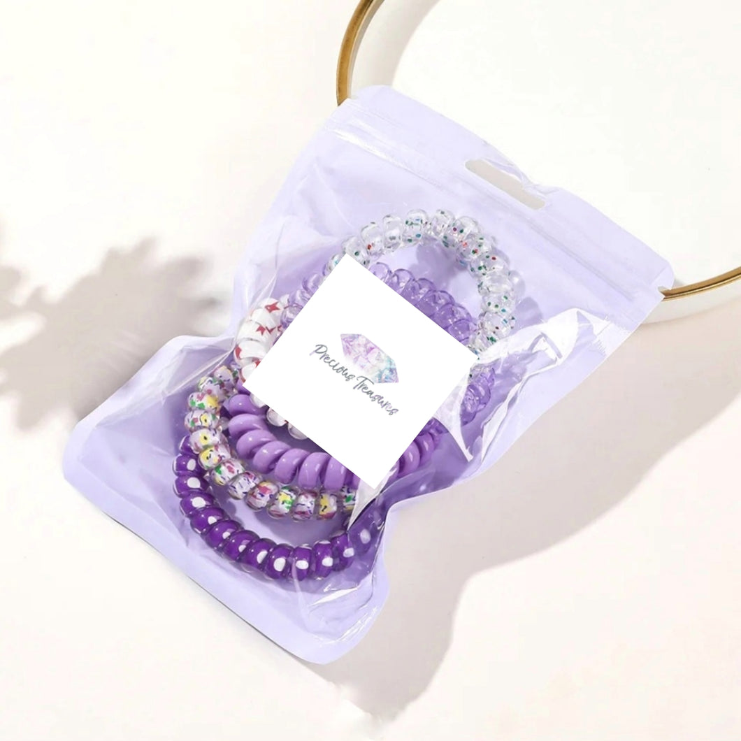 Spiral hair tie pack ~PURPLE